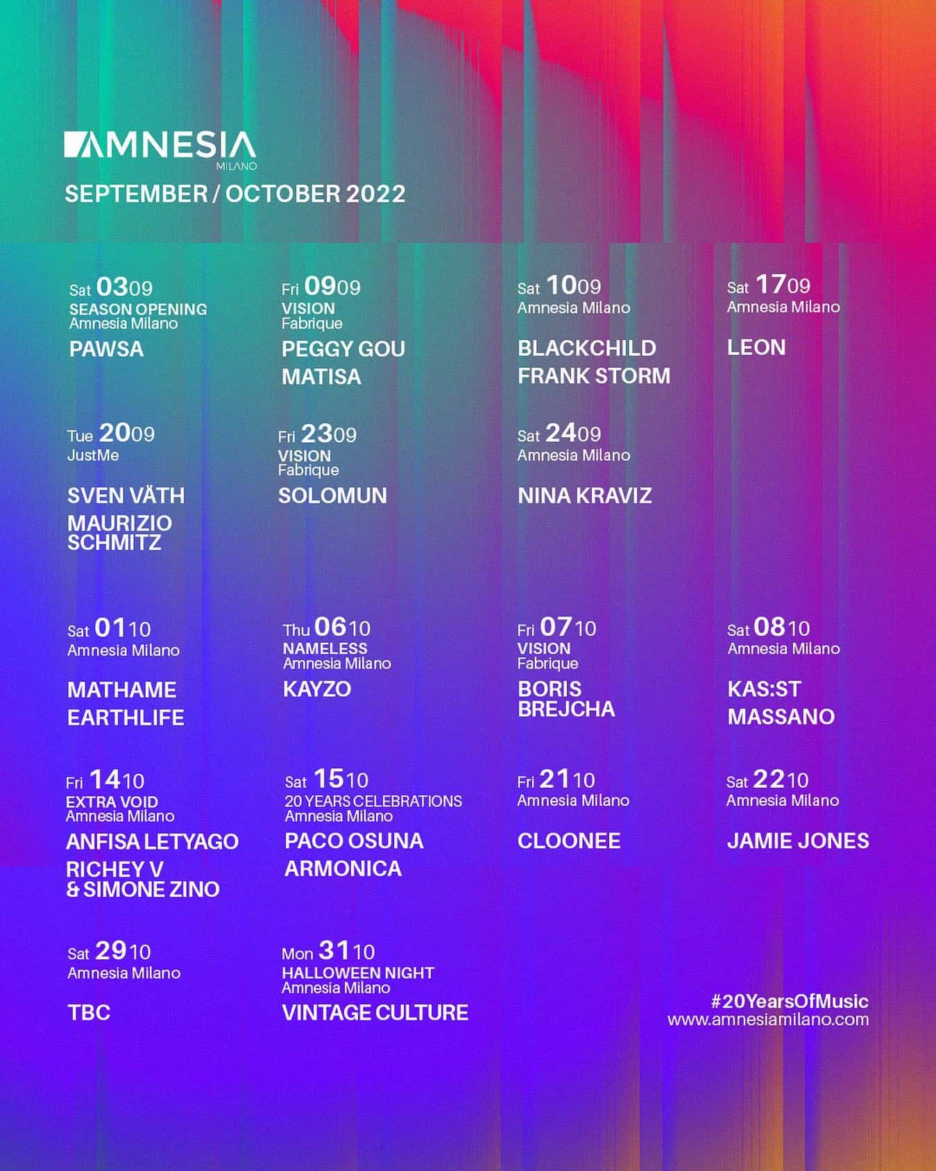Amnesia Milano 2022:23 - Lineup